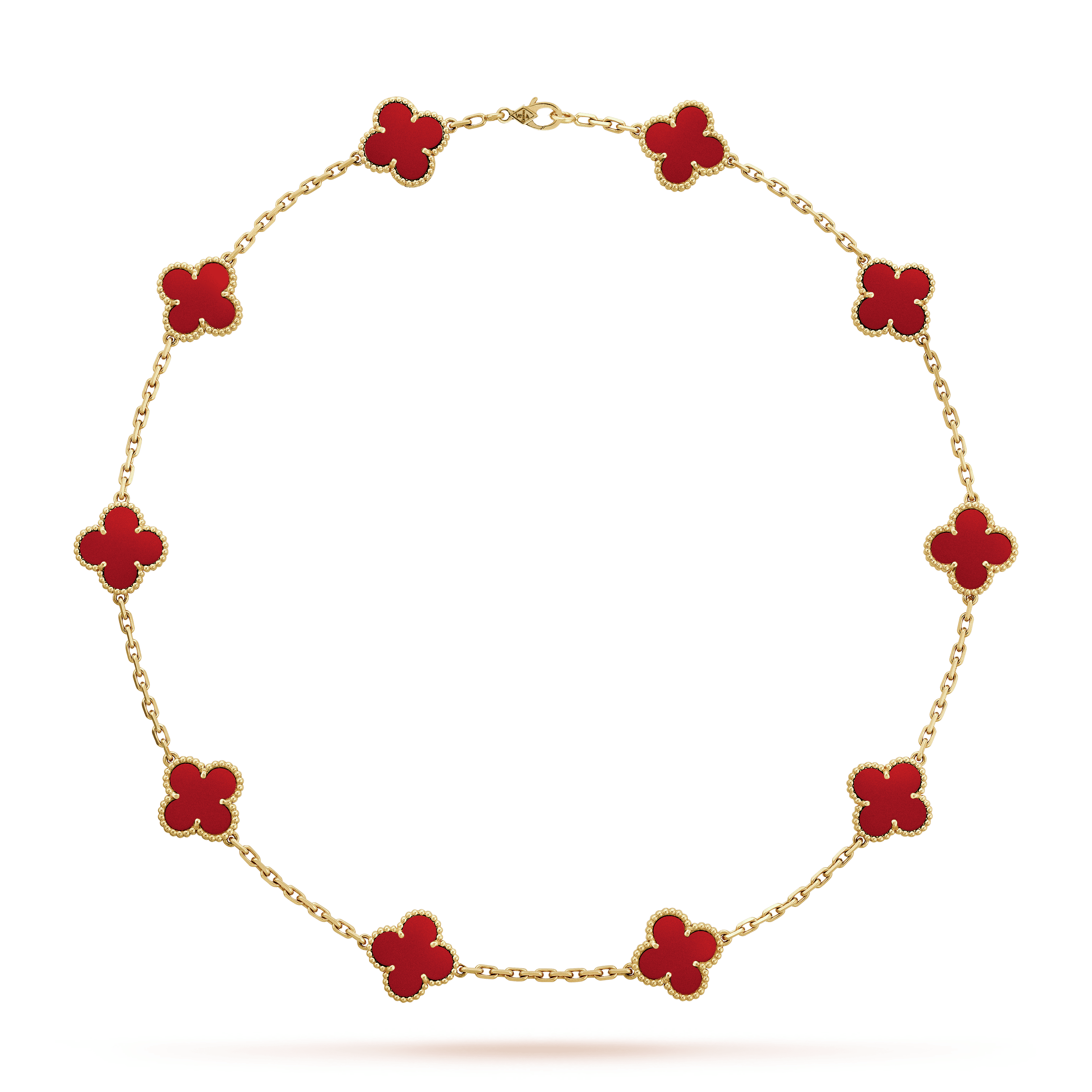 18K Vintage Clover Carnelian 10 Motifs Necklace