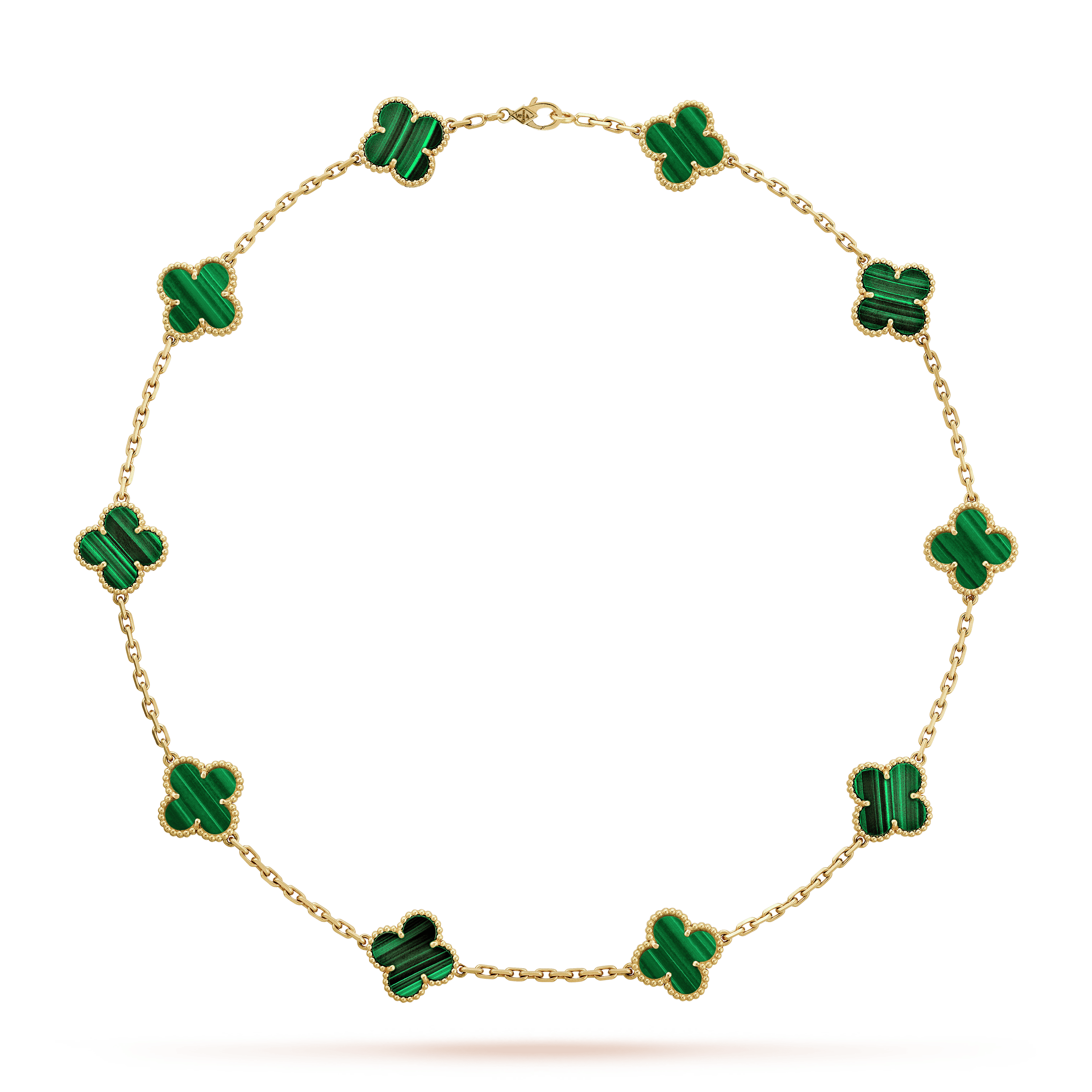 18K Vintage Clover Malachite 10 Motifs Necklace