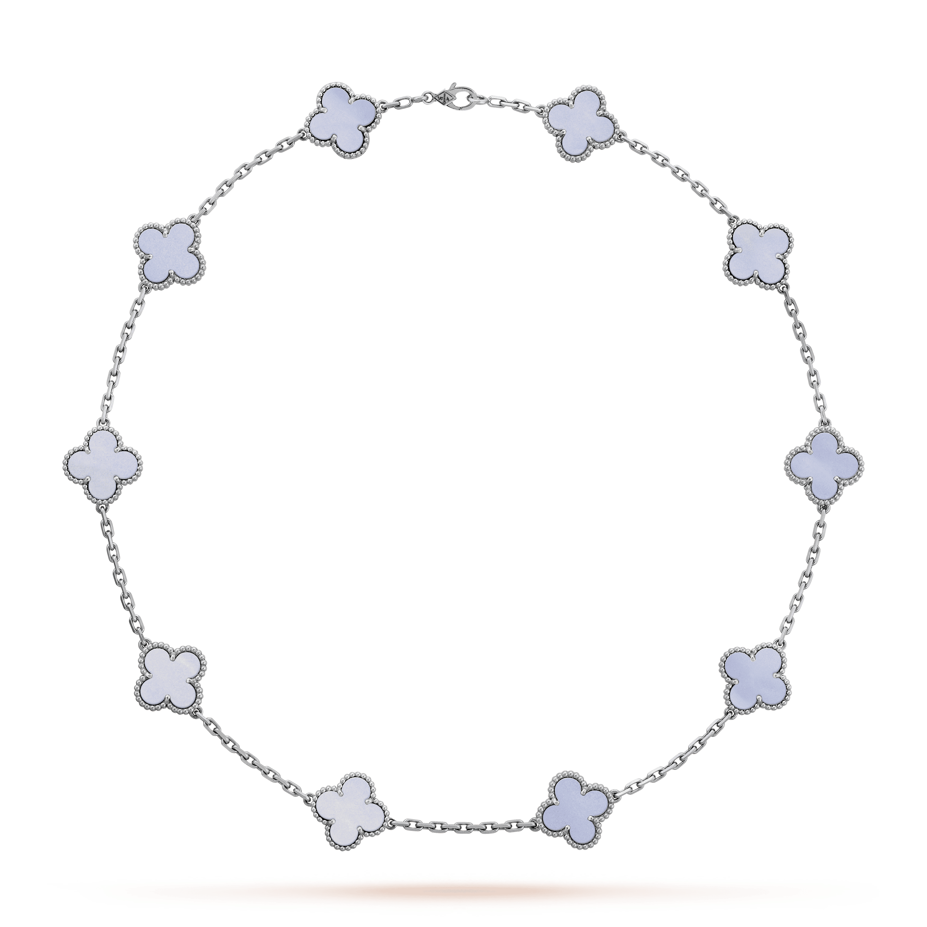 18K Vintage Clover Chalcedony 10 Motifs Necklace