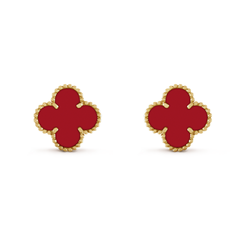 18k Vintage Clover Carnelian Earrings