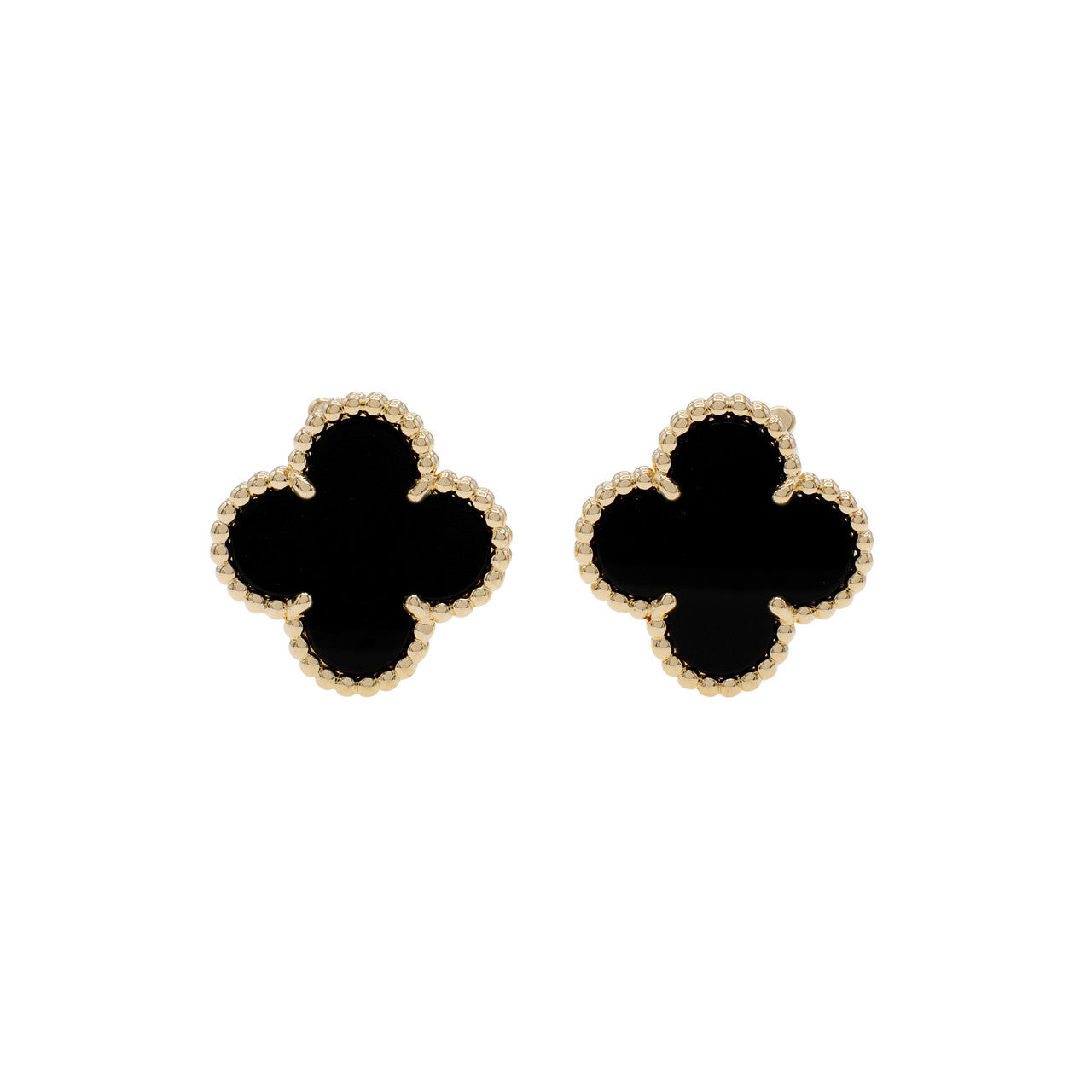 18k Vintage Clover Black Earrings