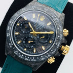 DAYTONA 40MM CUSTOM CARBON FILBER BLACK DIAL NAVY LEATHER