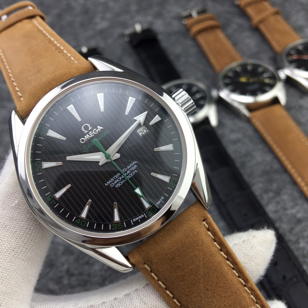 SEAMASTER AQUA TERRA 150M STEEL CASE BLACK DIAL BROWN LEATHER
