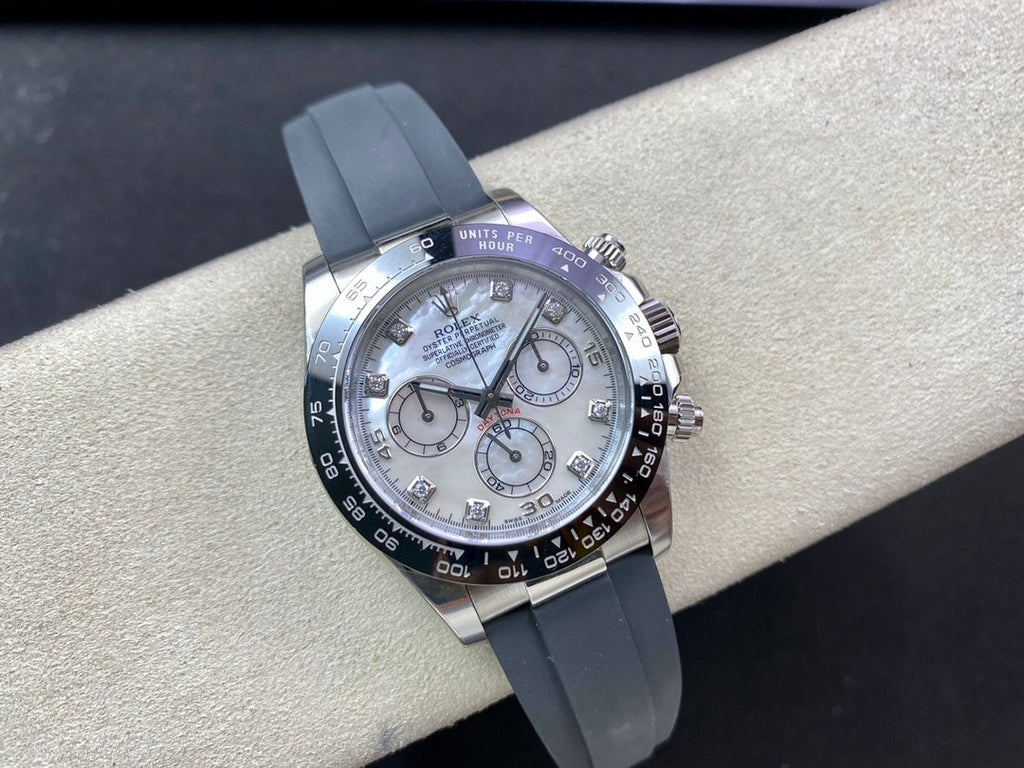 DAYTONA STEEL CASE CERAMIC WHITE MOP DIAMOND NUMERALS