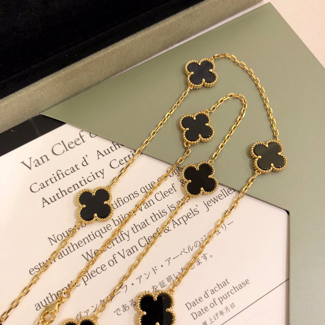 18K Vintage Clover Black 10 Motifs Clover Necklace