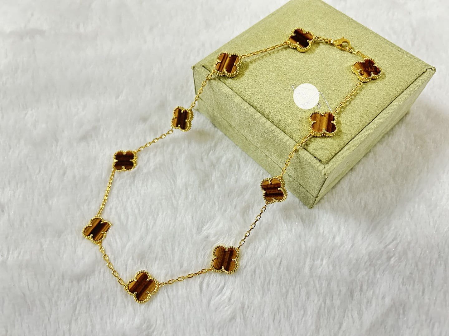 18K Vintage Clover Tiger Eye 10 Motifs Necklace