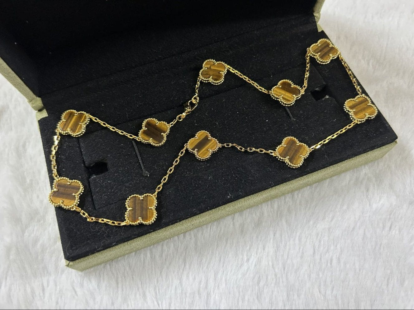 18K Vintage Clover Tiger Eye 10 Motifs Necklace