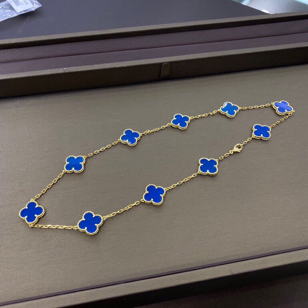 18K Vintage Clover Blue 10 Motifs Necklace