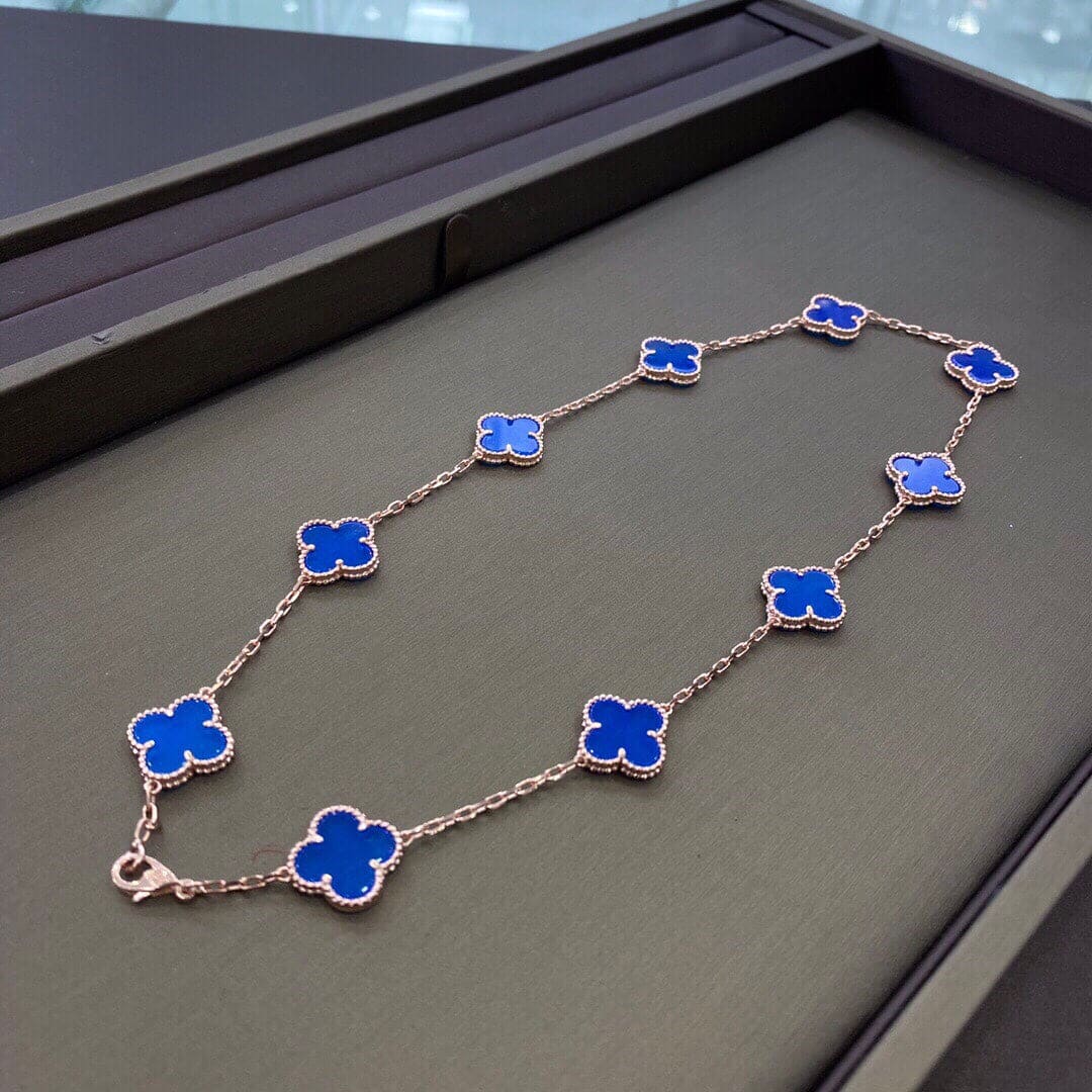18K Vintage Clover Blue 10 Motifs Necklace