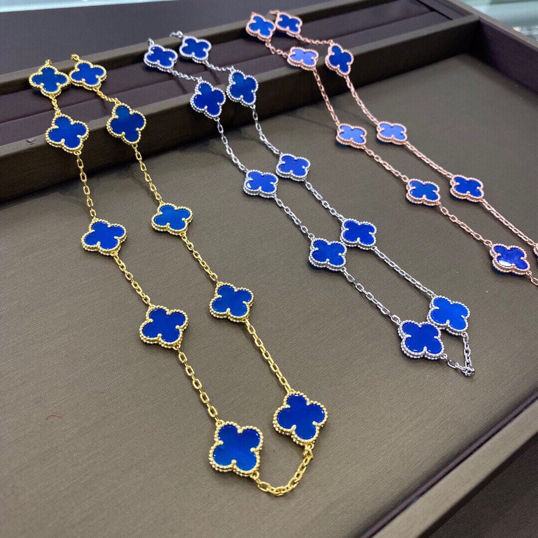 18K Vintage Clover Blue 10 Motifs Necklace