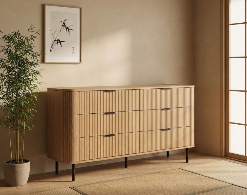 BRADLEY チェスト ブラウン 6段引き出し レトロ調 木目調 メタル脚