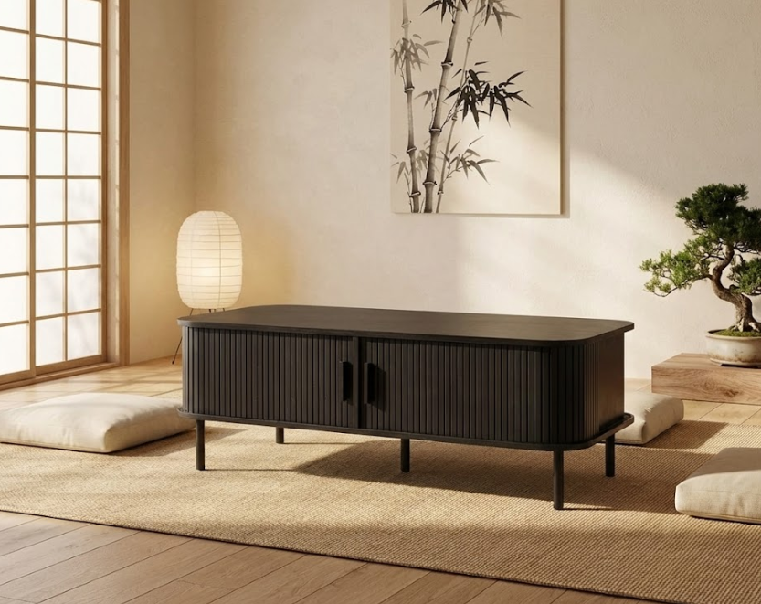 BRADLEY ブラッドリー コーヒーテーブル ダークブラウン 引き戸付き 収納テーブル MDF製 長方形 120×60×41cm