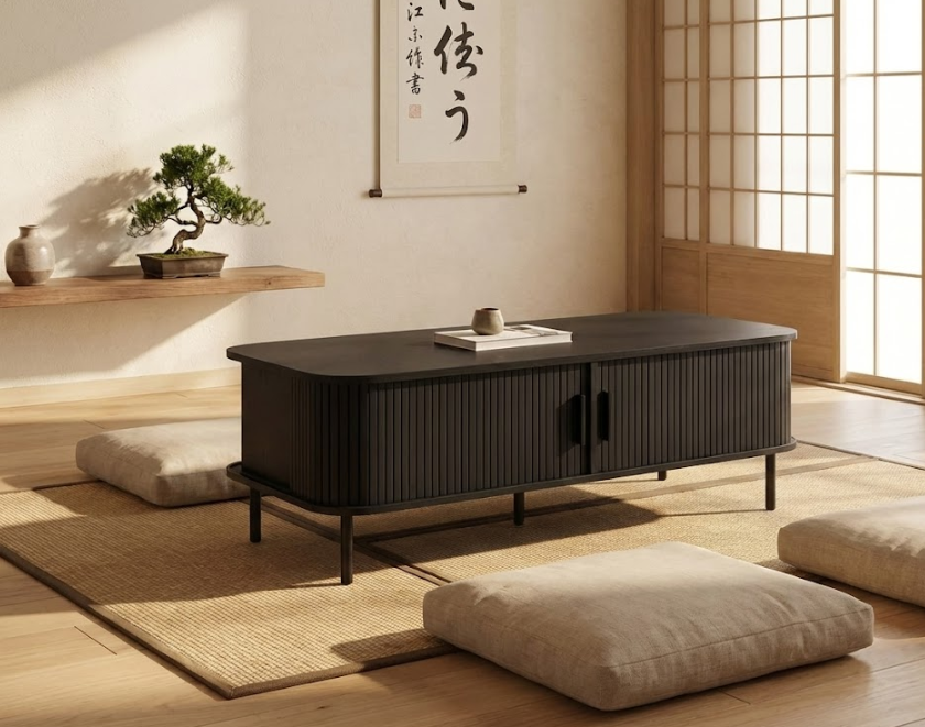 BRADLEY ブラッドリー コーヒーテーブル ブラック 引き戸付き MDF・パイン材