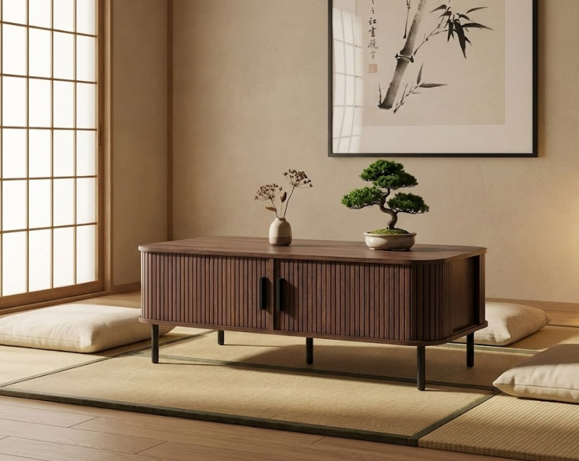 BRADLEY ブラッドリー コーヒーテーブル ダークブラウン 引き戸付き 収納テーブル MDF製 長方形 120×60×41cm