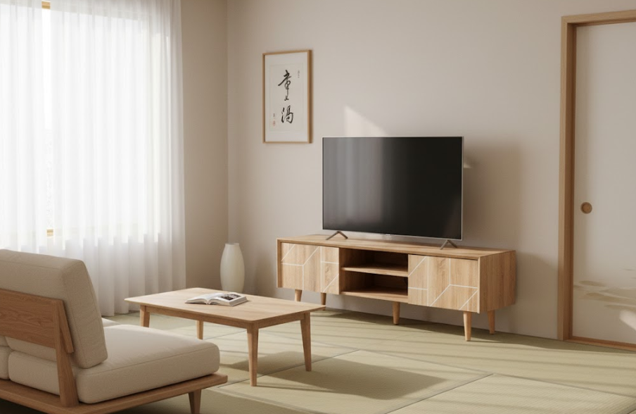 FRANKLIN レトロ調テレビボード ライトブラウン 150cm｜収納付きTVキャビネット 配線穴付き（最大70インチ対応）
