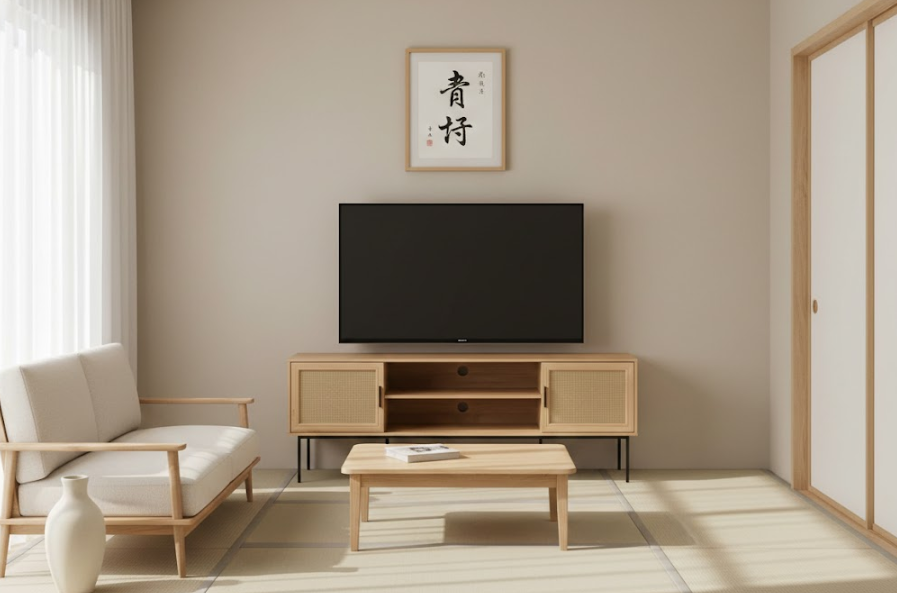 PASCO ラタン調テレビボード 180cm ライトブラウン｜籐編み風扉・収納付き TV台（～70インチ対応）