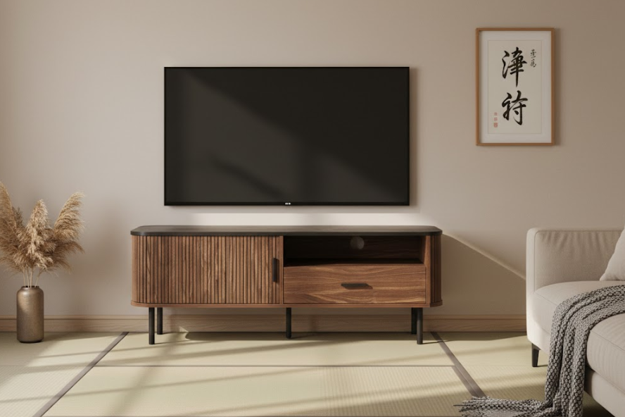 JOSE テレビボード ダークブラウン レトロ調 スライド扉 テレビ台 引き出し・配線収納付き ～54型対応