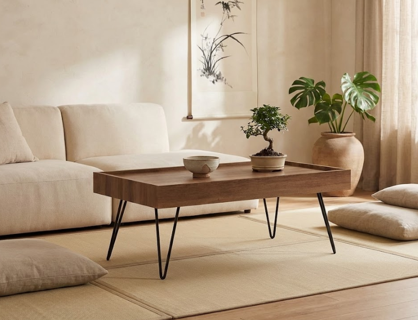 WELTON ウェルトン コーヒーテーブル ダークブラウン MDF製 長方形 ヘアピンメタル脚 100×60×43cm