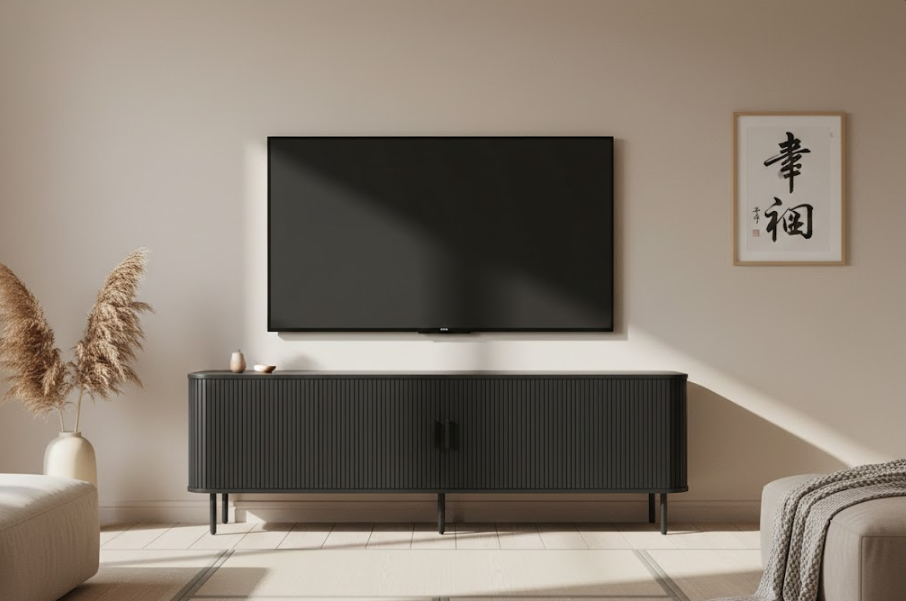 レトロ調 スライドドア式 TVスタンド 配線収納付き 幅180cm（～54型対応）