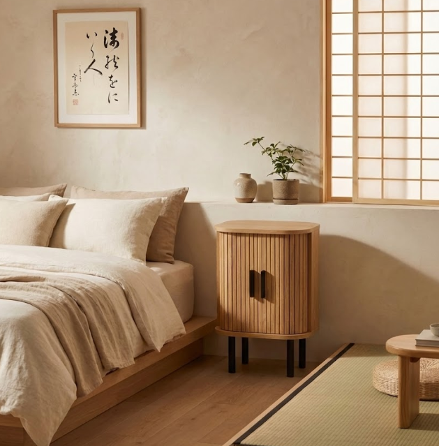 BRADLEY ブラッドリー ナイトテーブル ブラウン 引き戸付き レトロ収納 MDF・パイン材 40×30×55cm