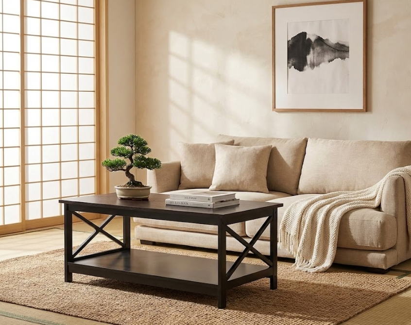 FOSTER フォスター コーヒーテーブル 2段式 収納棚付き MDF製 ブラック