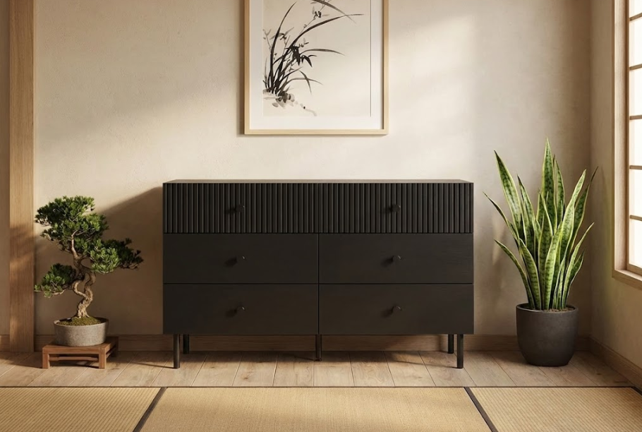 COVENTRY チェスト タンス 6段引き出し ブラック 縦溝（フルーテッド）フロント モダン収納キャビネット