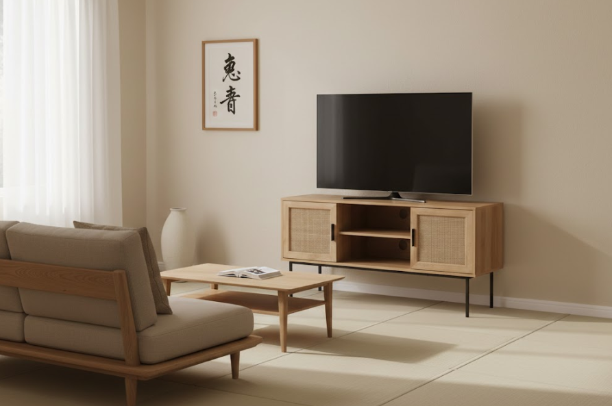 PASCO テレビボード ライトブラウン ラタン調扉 TVキャビネット 幅120cm ～55型対応