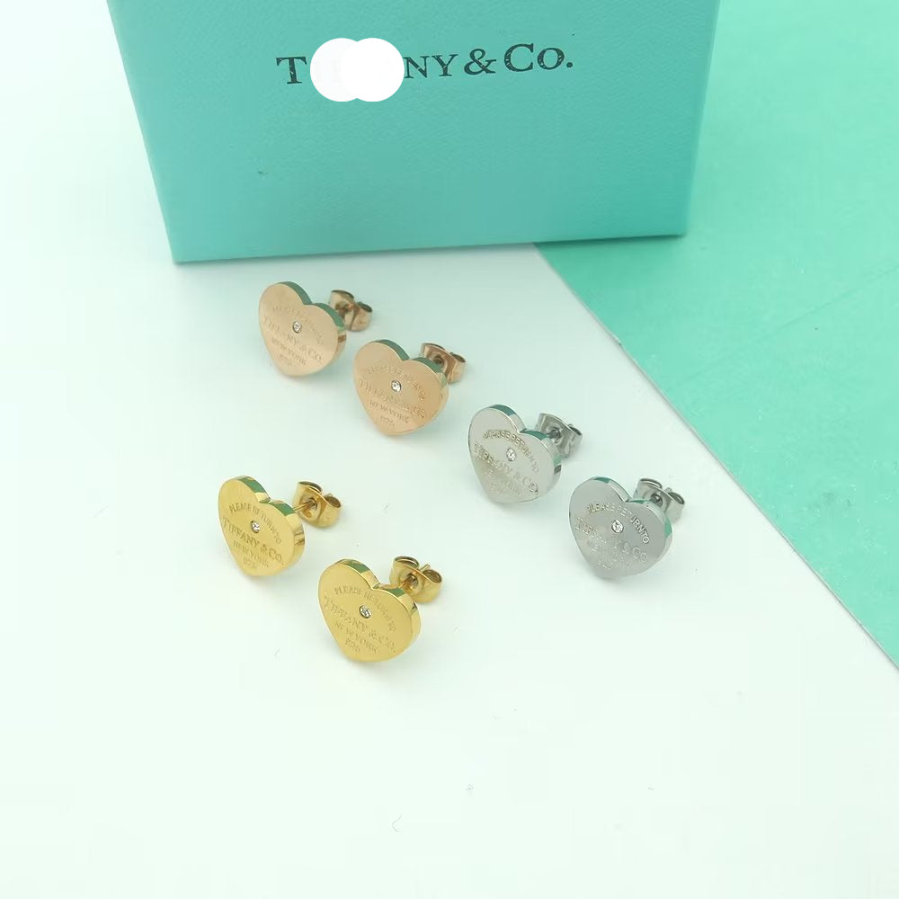18K Return to Heart Tag Stud Earrings