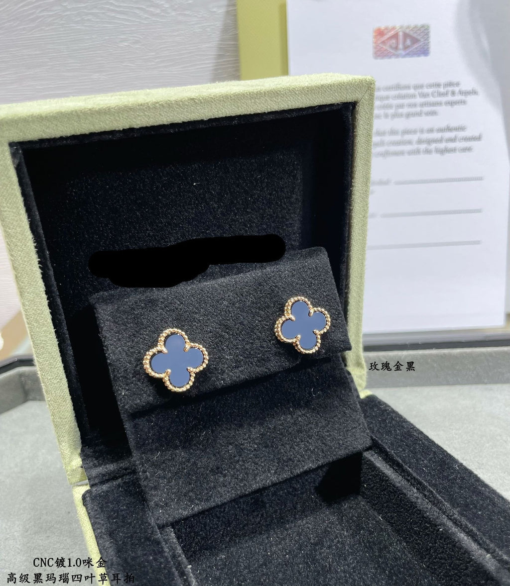 Pendientes Trébol Vintage Negros en Oro 18K