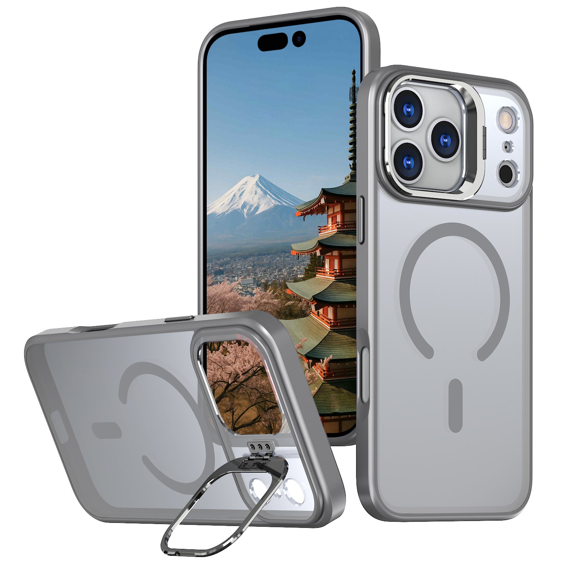 iPhone 17 Pro Max 用 ケース MagSafe対応 180°回転スタンド付き リング付き マットカラー 米軍規格 耐衝撃 カメラ保護 マグネット搭載 ワイヤレス充電対応 軽量 ストラップホール付き