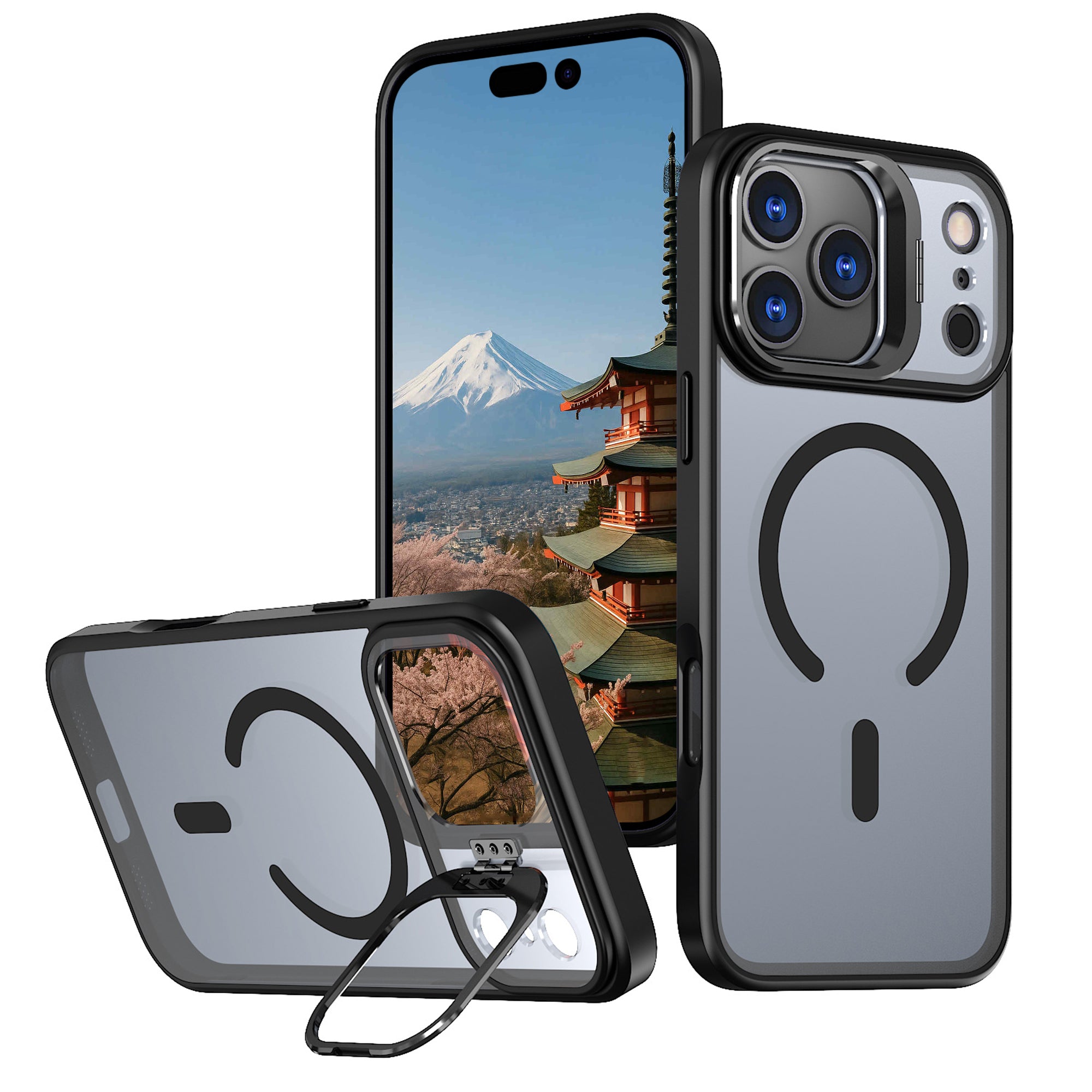 iPhone 17 Pro Max 用 ケース MagSafe対応 180°回転スタンド付き リング付き マットカラー 米軍規格 耐衝撃 カメラ保護 マグネット搭載 ワイヤレス充電対応 軽量 ストラップホール付き