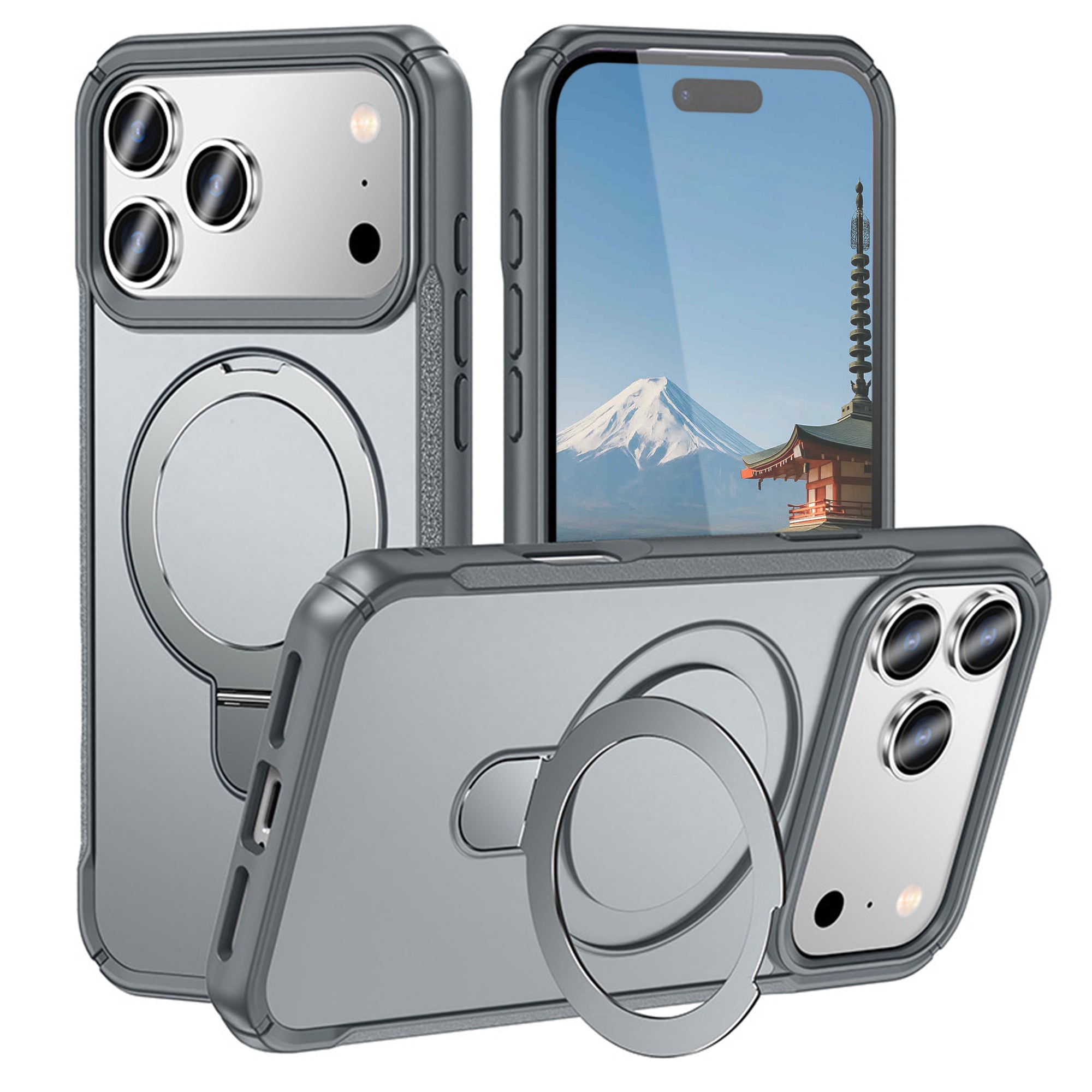 iPhone 17 Pro Max ケース MagSafe対応 360°リングスタンド付き 耐衝撃 マットカラー LILAS SHENSHINE