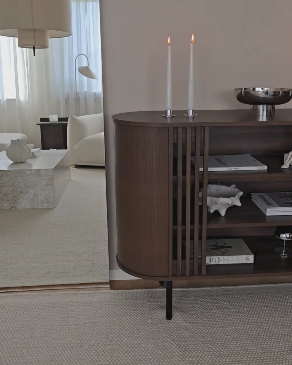 TAROON サイドボード ダークブラウン 木目調 レトロデザイン 幅120cm 棚付き 収納キャビネット メタル脚