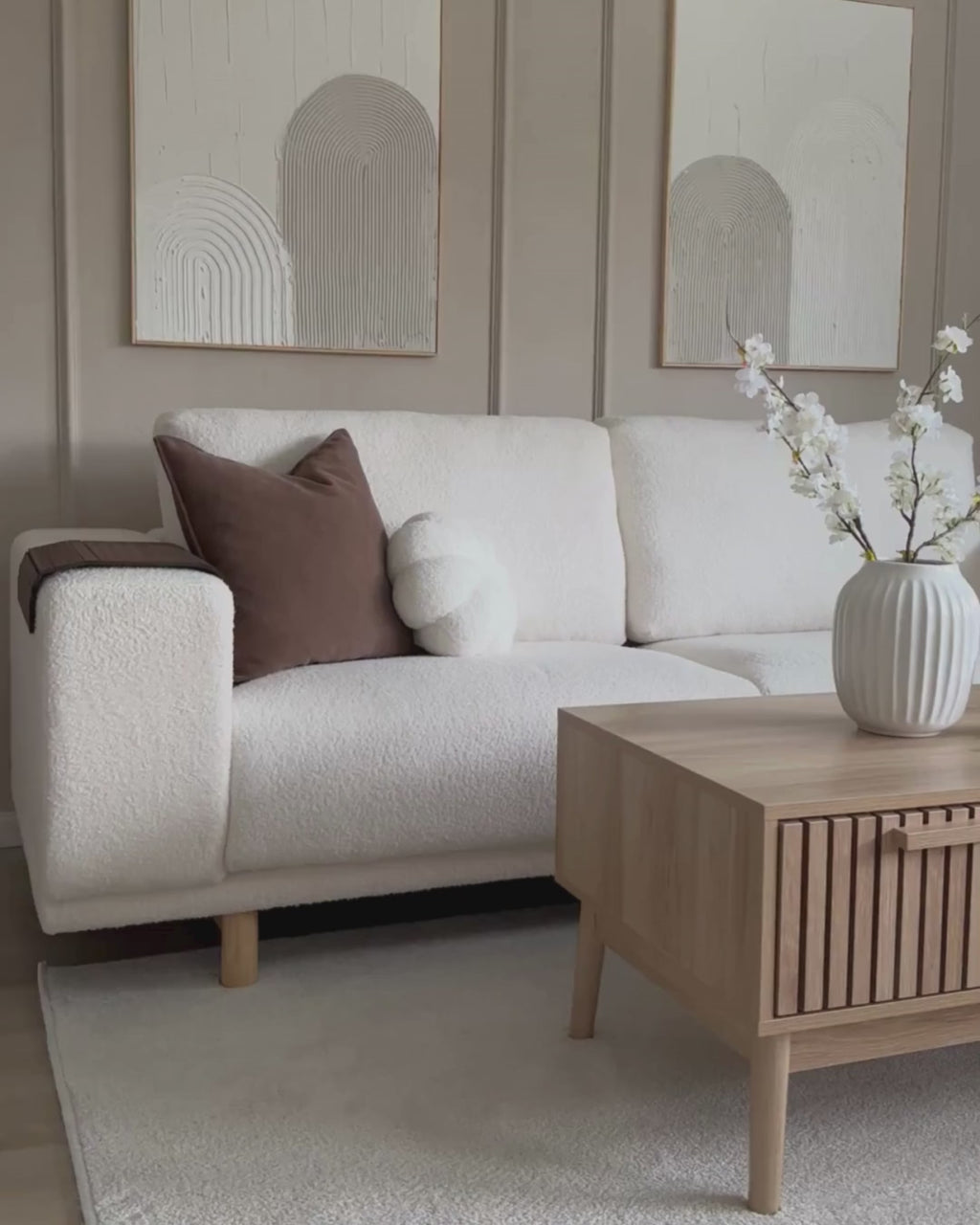 LYNWOOD リンウッド コーヒーテーブル 収納付き 引き出し・棚付き 長方形 MDF製 ライトブラウン 100×50×43cm