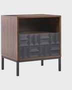 ジオメトリック柄 1引き出し ナイトテーブル ダークブラウン