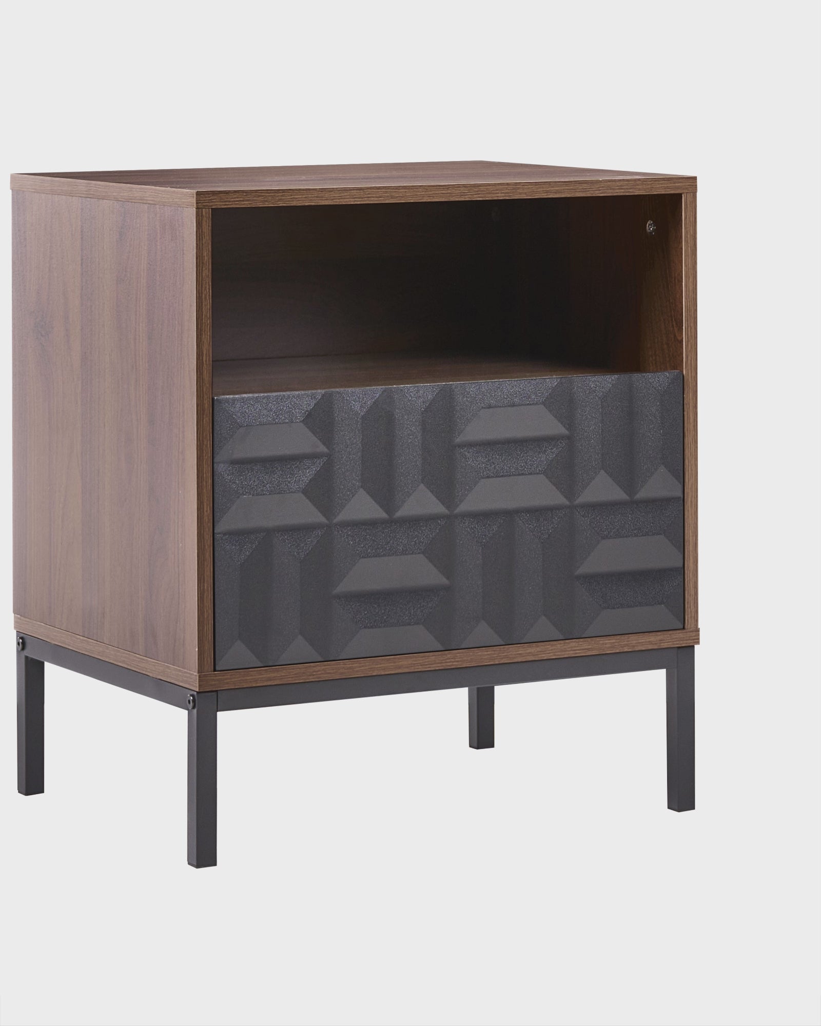 ジオメトリック柄 1引き出し ナイトテーブル ダークブラウン