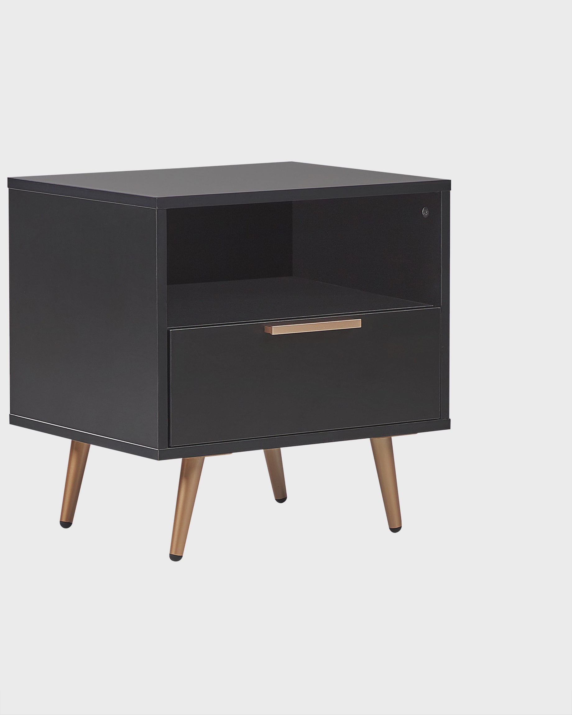 INDIO インディオ ナイトテーブル 1引き出し ブラック ゴールドアクセント モダン収納サイドテーブル