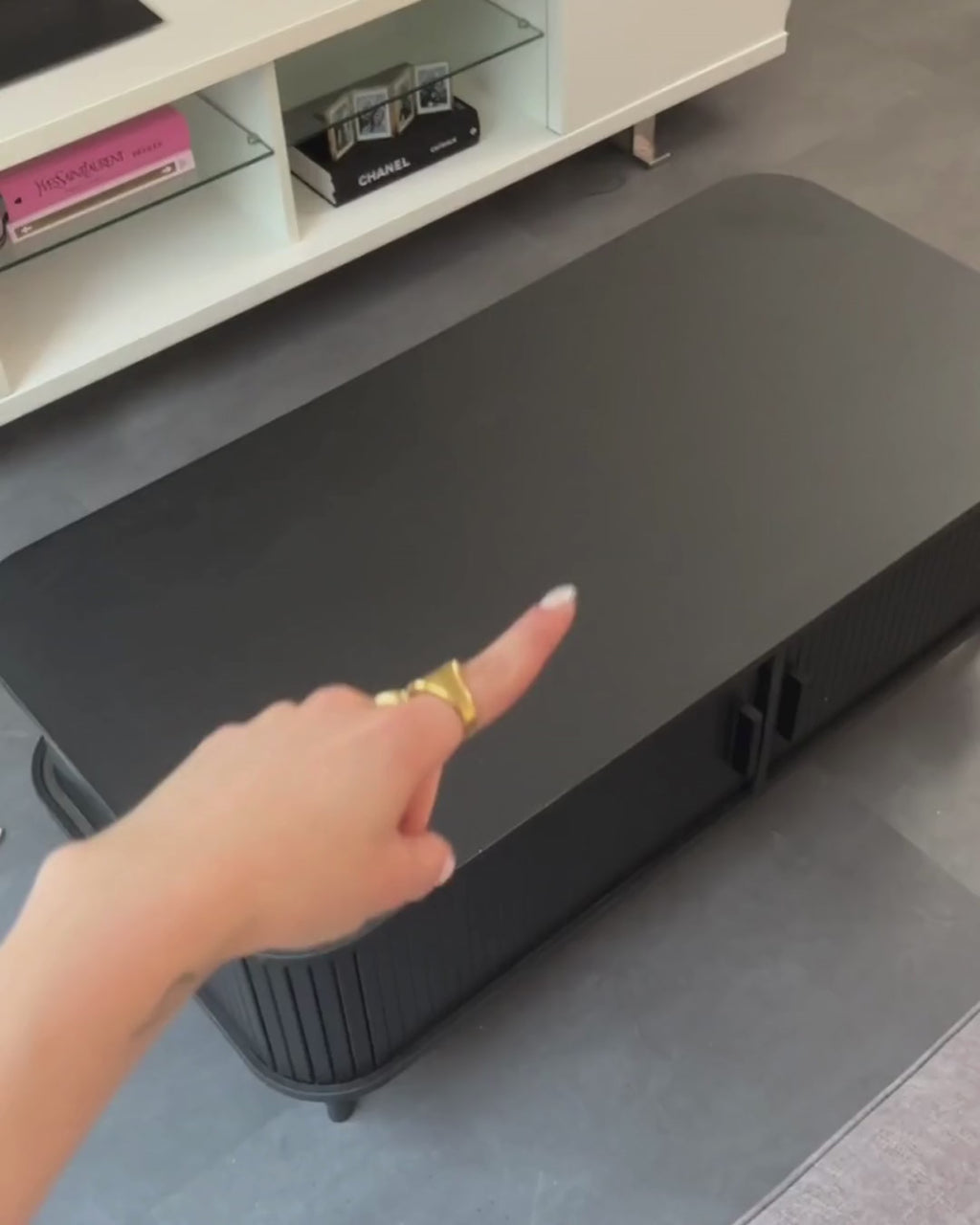 BRADLEY ブラッドリー コーヒーテーブル ダークブラウン 引き戸付き 収納テーブル MDF製 長方形 120×60×41cm