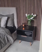 INDIO インディオ ナイトテーブル 1引き出し ブラック ゴールドアクセント モダン収納サイドテーブル