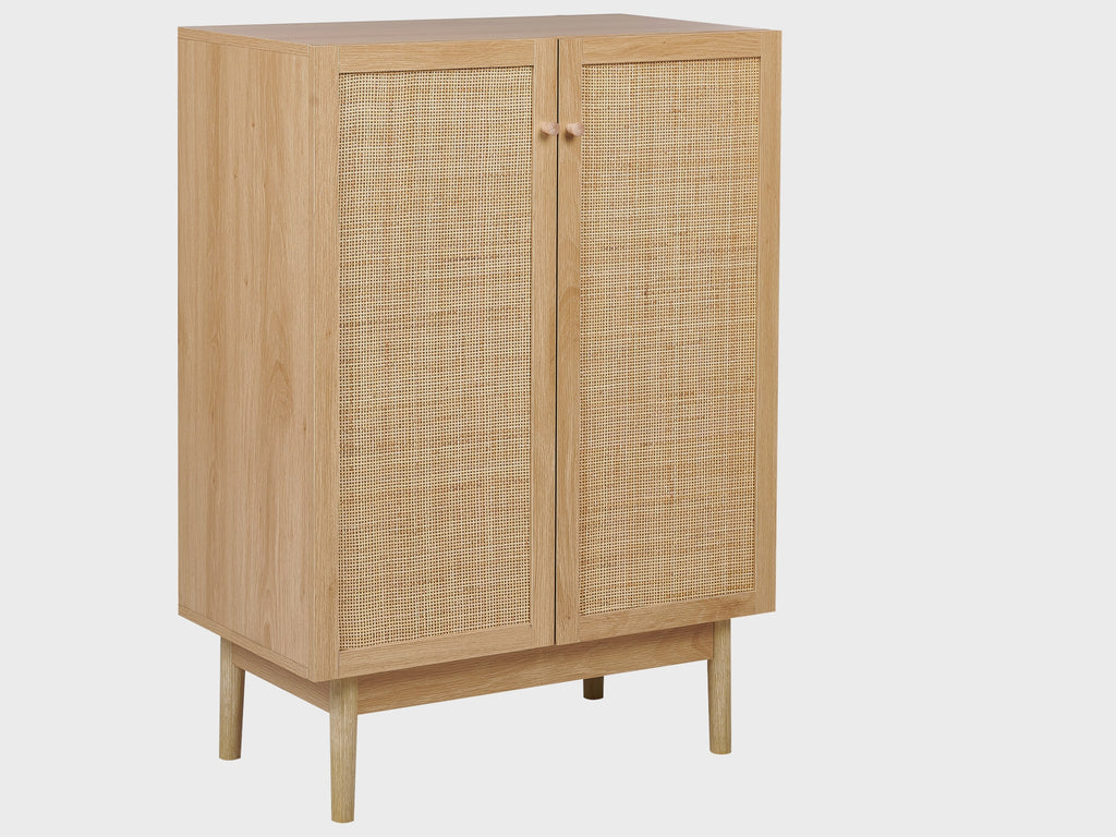 NIVO キャビネット ライトブラウン 天然木調仕上げ 北欧風 収納キャビネット 棚付き リビング・寝室用