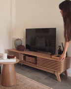 TOLEDO テレビボード ブラウン レトロ木製テレビ台 スライド扉・配線収納付き 耐荷重80kg