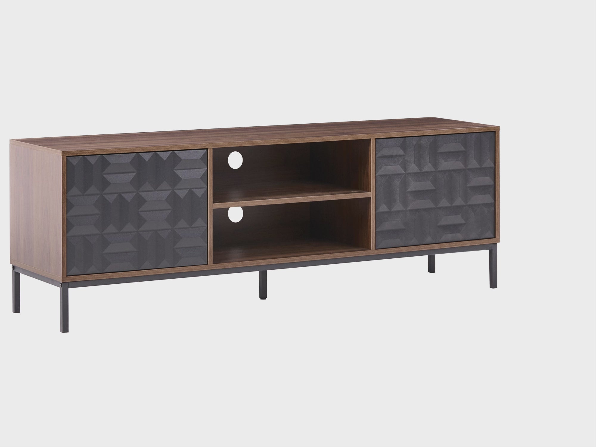 CARAQUET テレビボード ダークブラウン 幾何学模様デザイン メディアユニット 幅160cm ～70型対応
