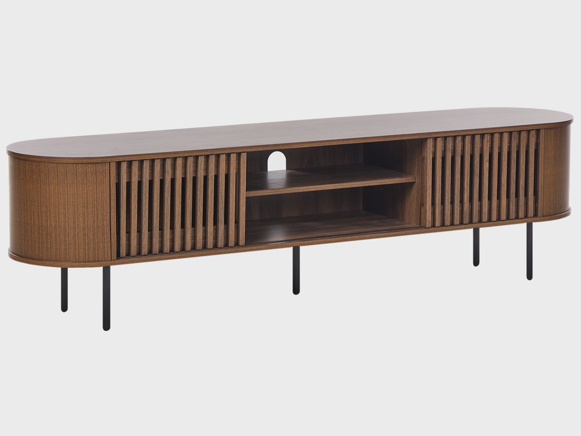 TAROON テレビスタンド ダークブラウン 180cm｜レトロ調 木目調TVボード 高耐荷重 メタル脚 収納付き