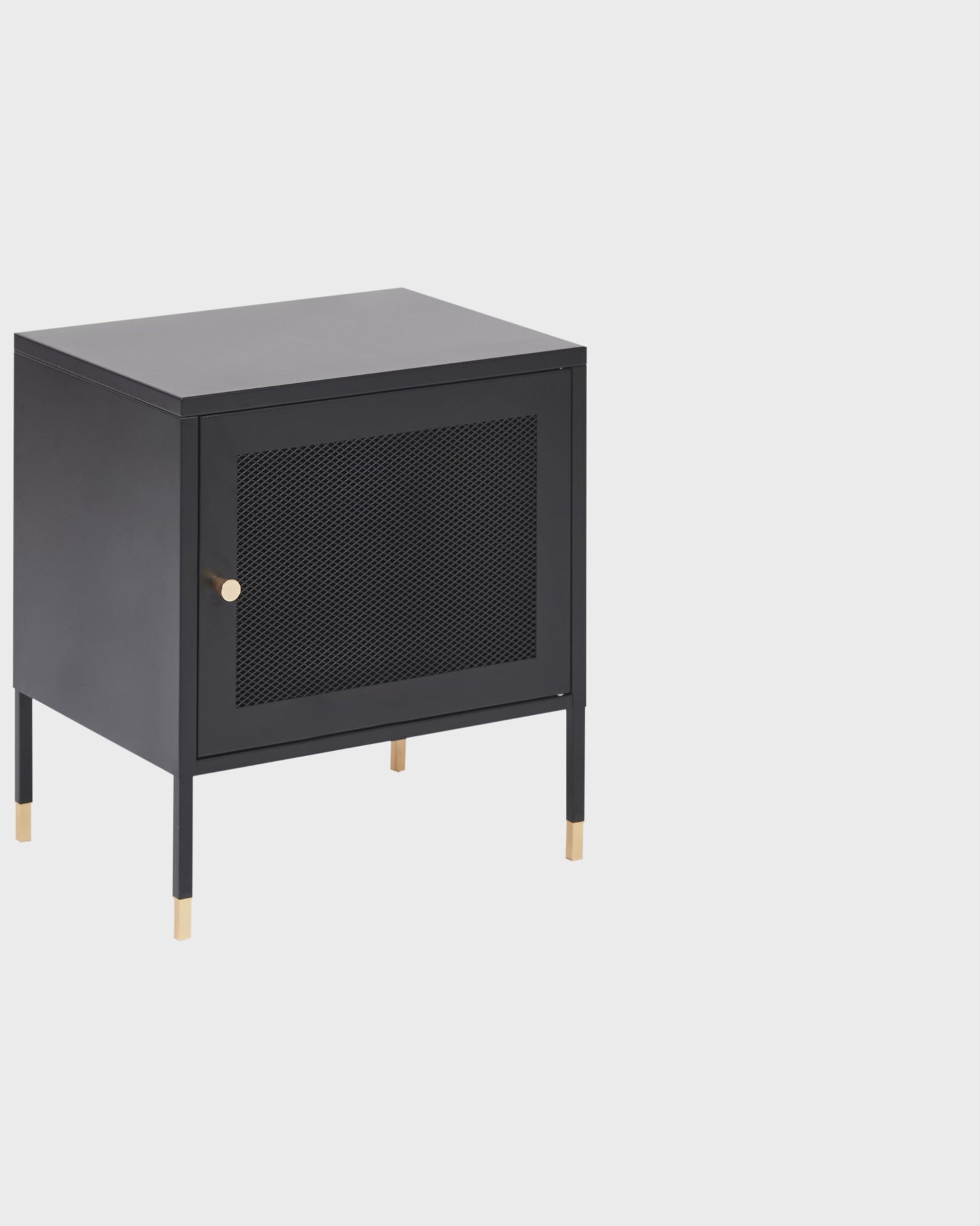 OSSETT オセット メタルブラック ナイトテーブル メタルメッシュ扉付き スチール製 モダンデザイン