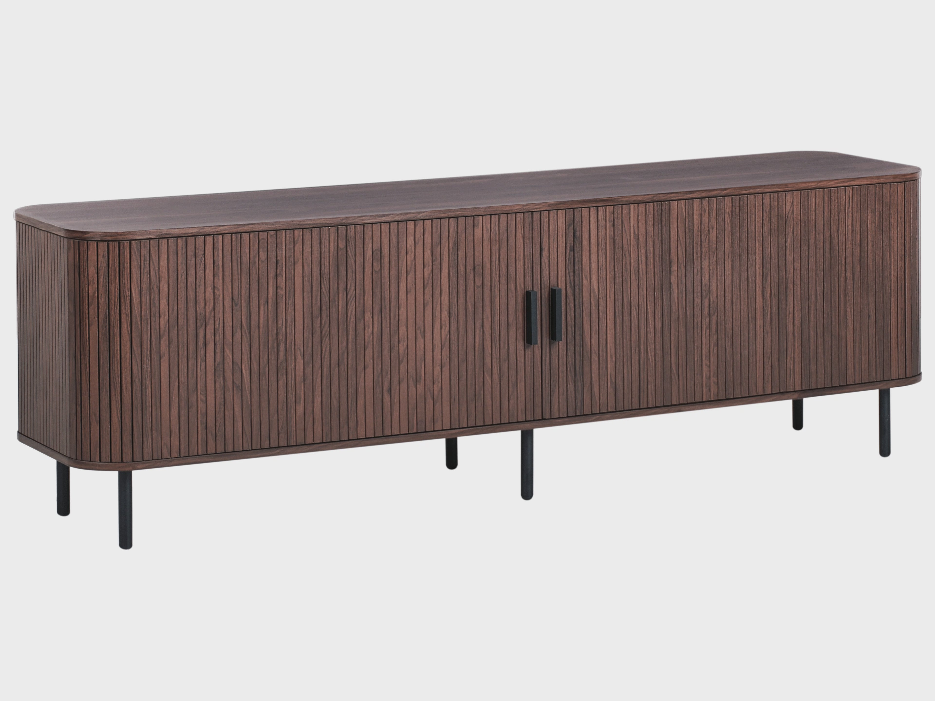 BRADLEY テレビボード ダークブラウン 幅180cm｜レトロ調 ルーバー引き戸 収納付き TV台 配線穴付き