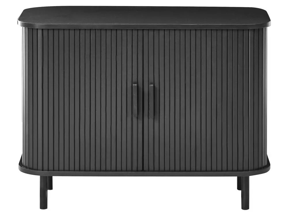 BRADLEY サイドボード ブラック 引き戸収納 レトロ調 木目調キャビネット