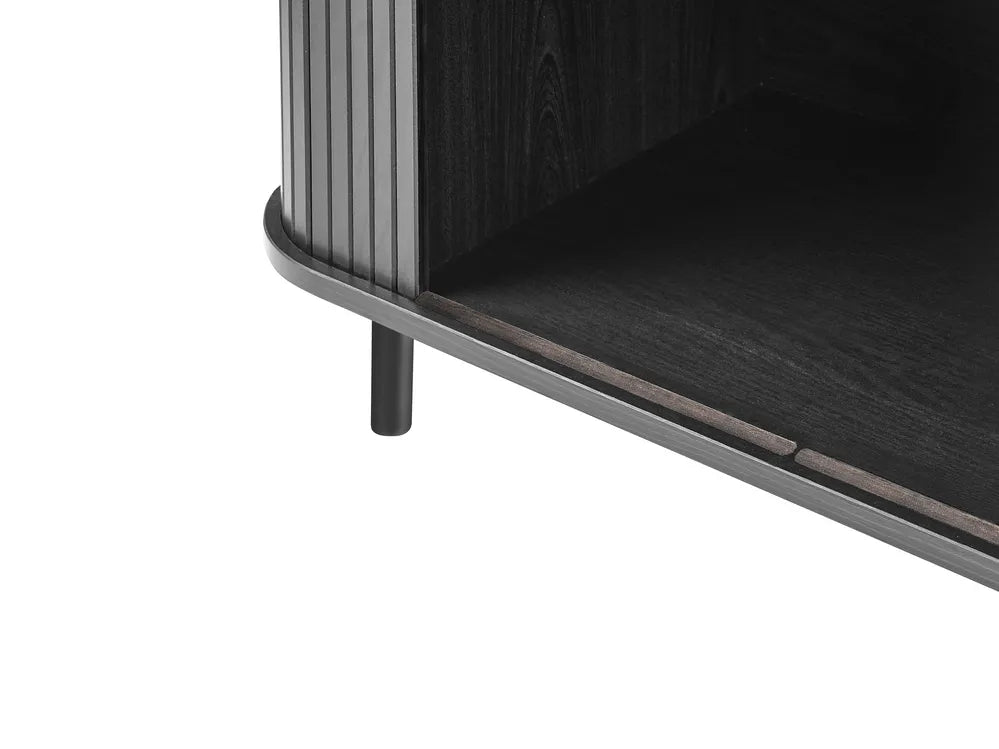 BRADLEY サイドボード ブラック 引き戸収納 レトロ調 木目調キャビネット