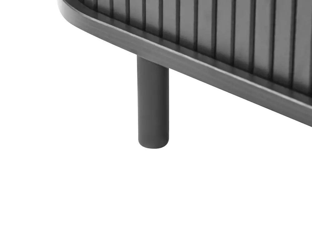 BRADLEY サイドボード ブラック 引き戸収納 レトロ調 木目調キャビネット