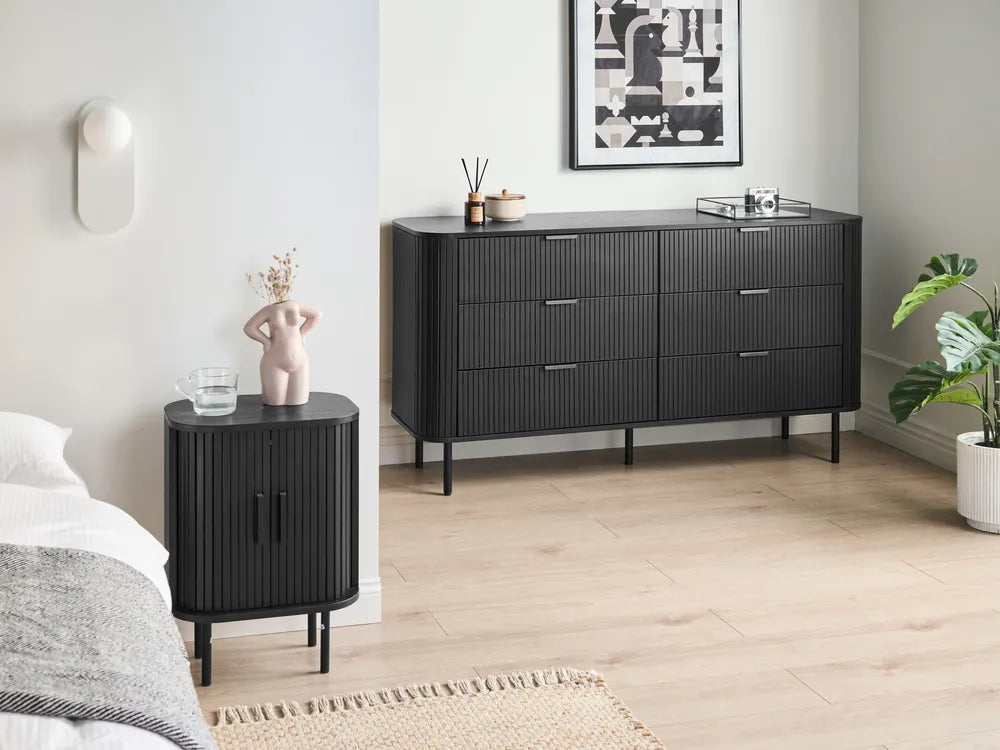 BRADLEY チェスト タンス 6段引き出し ブラック 縦溝（フルーテッド）フロント レトロ調 収納キャビネット