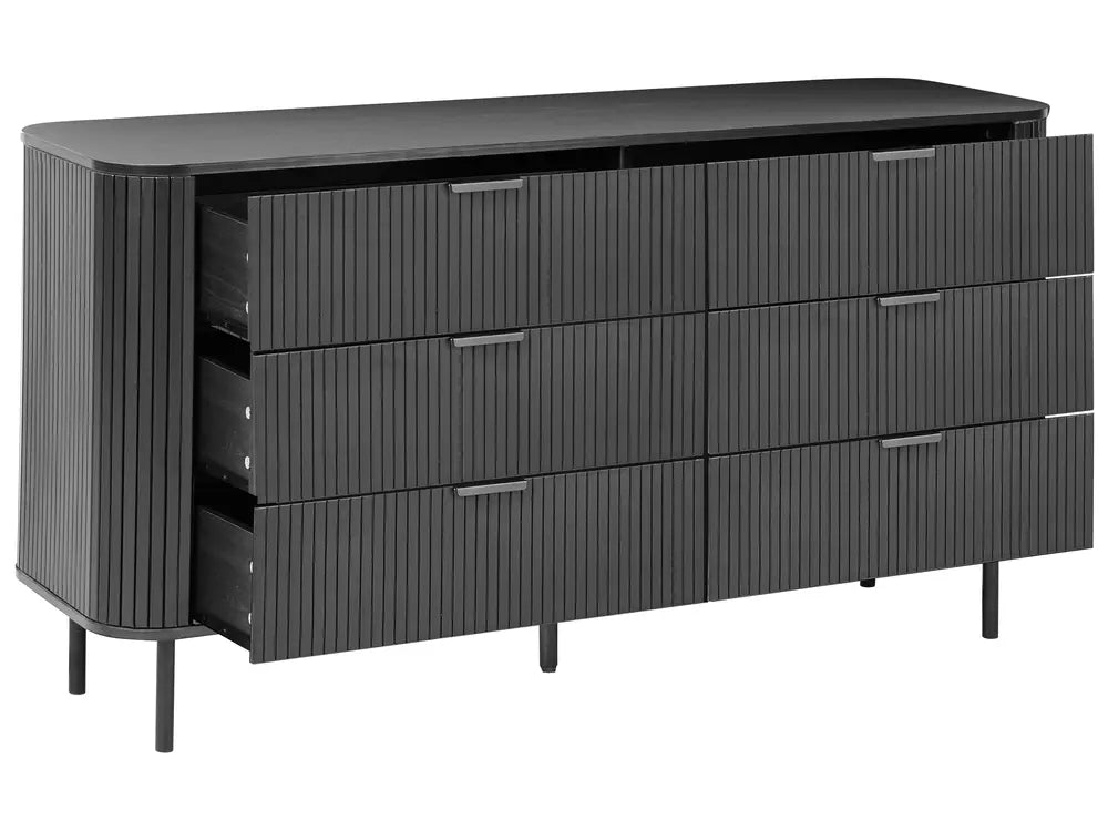 BRADLEY チェスト タンス 6段引き出し ブラック 縦溝（フルーテッド）フロント レトロ調 収納キャビネット